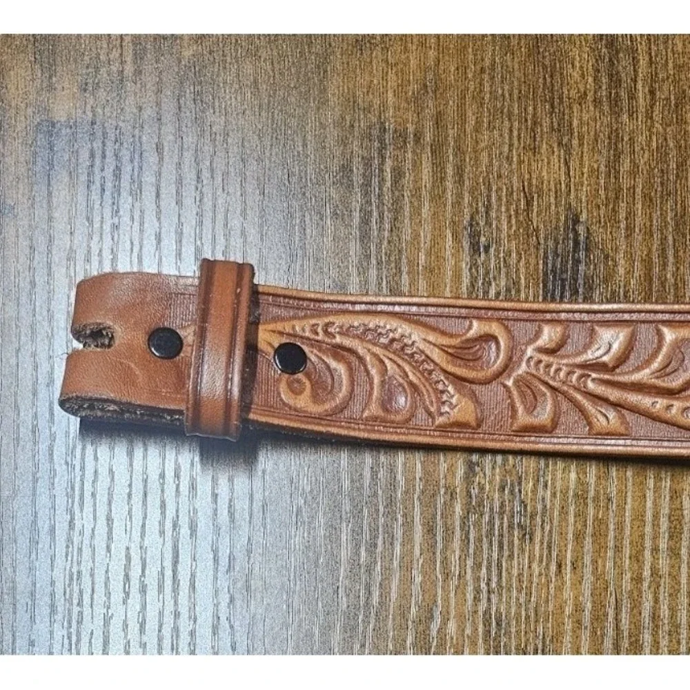 Boy Scout Vintage Tooled Leather Belt‎ Size 30 Camp Powhatan Cowhide *No Buckle*
